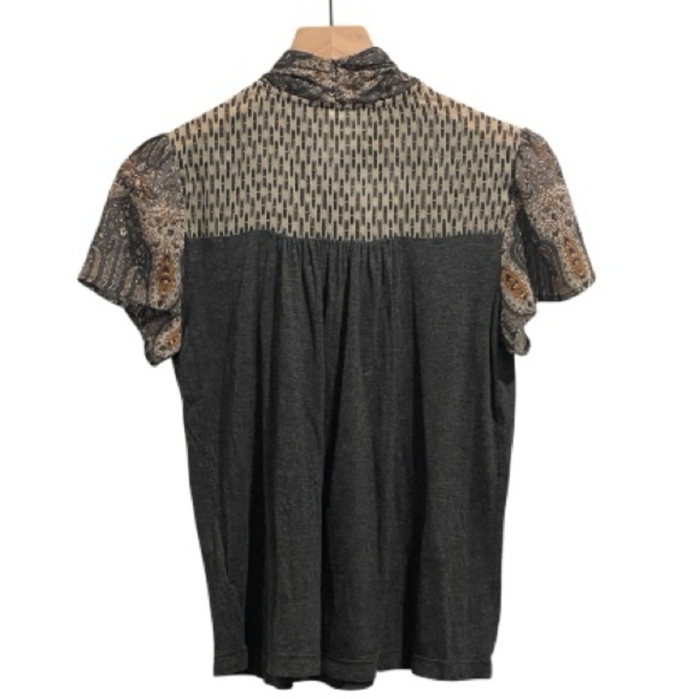Anthropologie Tiny Joy Tie-Neck Mixed Print Top - Gray/Blue, Short Sleeve, XS - Picture 3 of 14